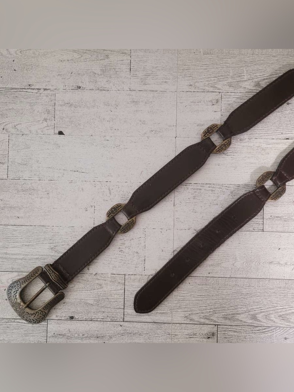Women’s Vintage Western Brown Leather Boho Hippie Cowgirl Belt Size ML